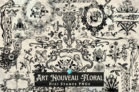 Art Nouveau Floral Digi Stamps
