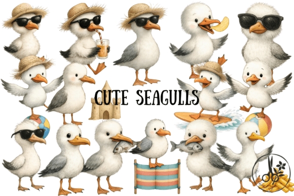 Bringing Coastal Charm to Life with a Cute Seagull Clipart Bundle in PNG and PDF