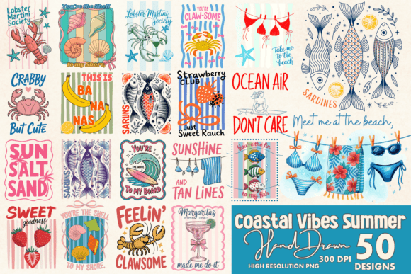 Coastal Vibes Summer PNG Bundle Beach: Elevate Your Creative Projects with Vintage Charm