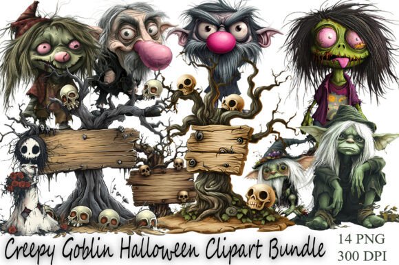 Creepy Goblin Halloween Clipart Bundle