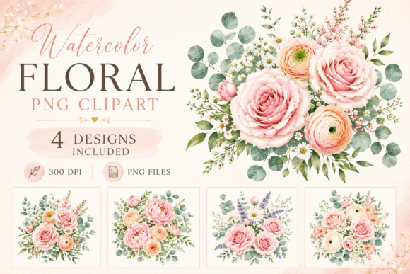 Elevating Digital Design with a Watercolor Floral PNG Clipart Bundle