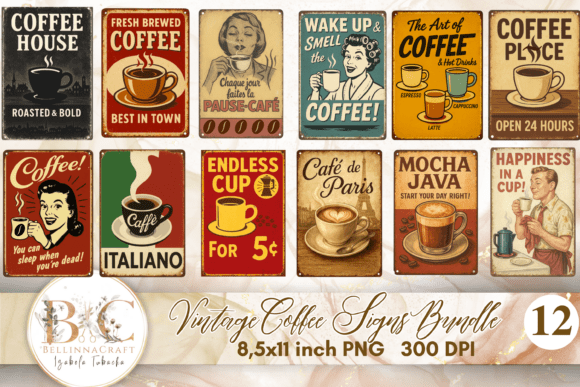 Evaluating the Vintage Coffee Signs Bundle PNG for Digital Decor and Design