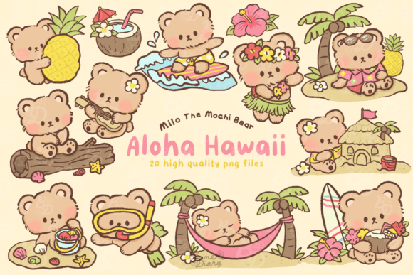 Kawaii Aloha Hawaii Bear Clipart