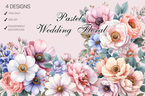 Pastel Wedding Floral PNG: Soft Watercolor Designs