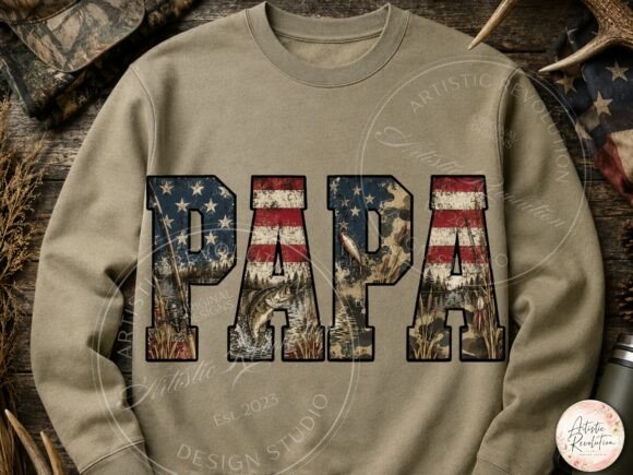 Patriotic Papa PNG Hunting Camo Dad PNG: Elevating Custom Merchandise with High-Quality Digital Art