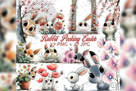 Strategic Design with Whimsical Peeking Rabbit Clipart Set