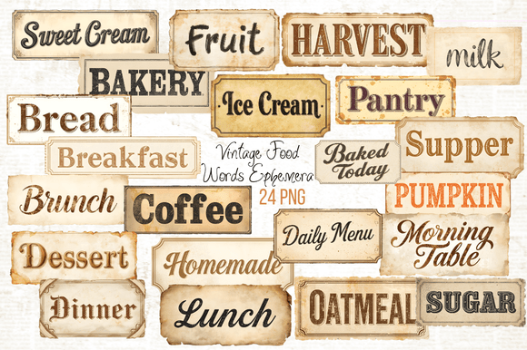 Vintage Food Words Ephemera for Crafters