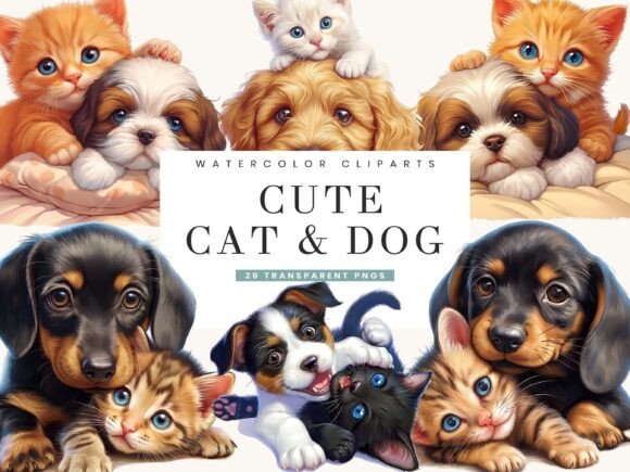 Watercolor Cute Cat Dog Clipart Bundle: A Creative Resource Guide