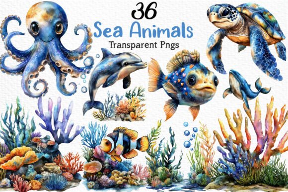 Watercolor Sea Animals Clipart PNG Guide