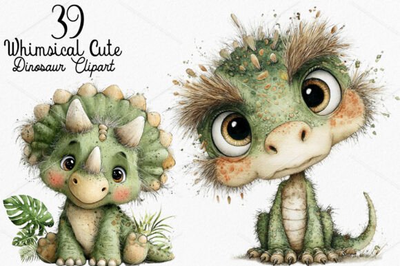 Whimsical Cute Dinosaur Clipart Bundle