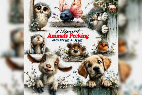 Whimsical Watercolor Peeking Animals Fen: A Creative Resource for Rustic Design